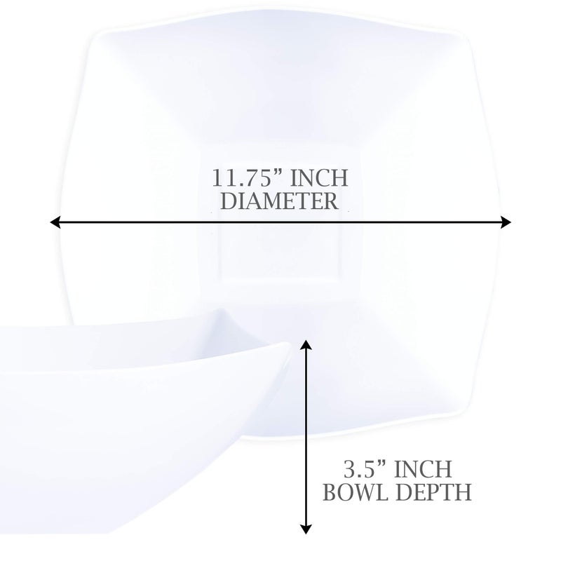 PLASTICPRO Disposable 128 ounce Square Serving Bowls, Party Snack or Salad Bowl, Extra Large Plastic Elegant White Pack of 4 - Image 5